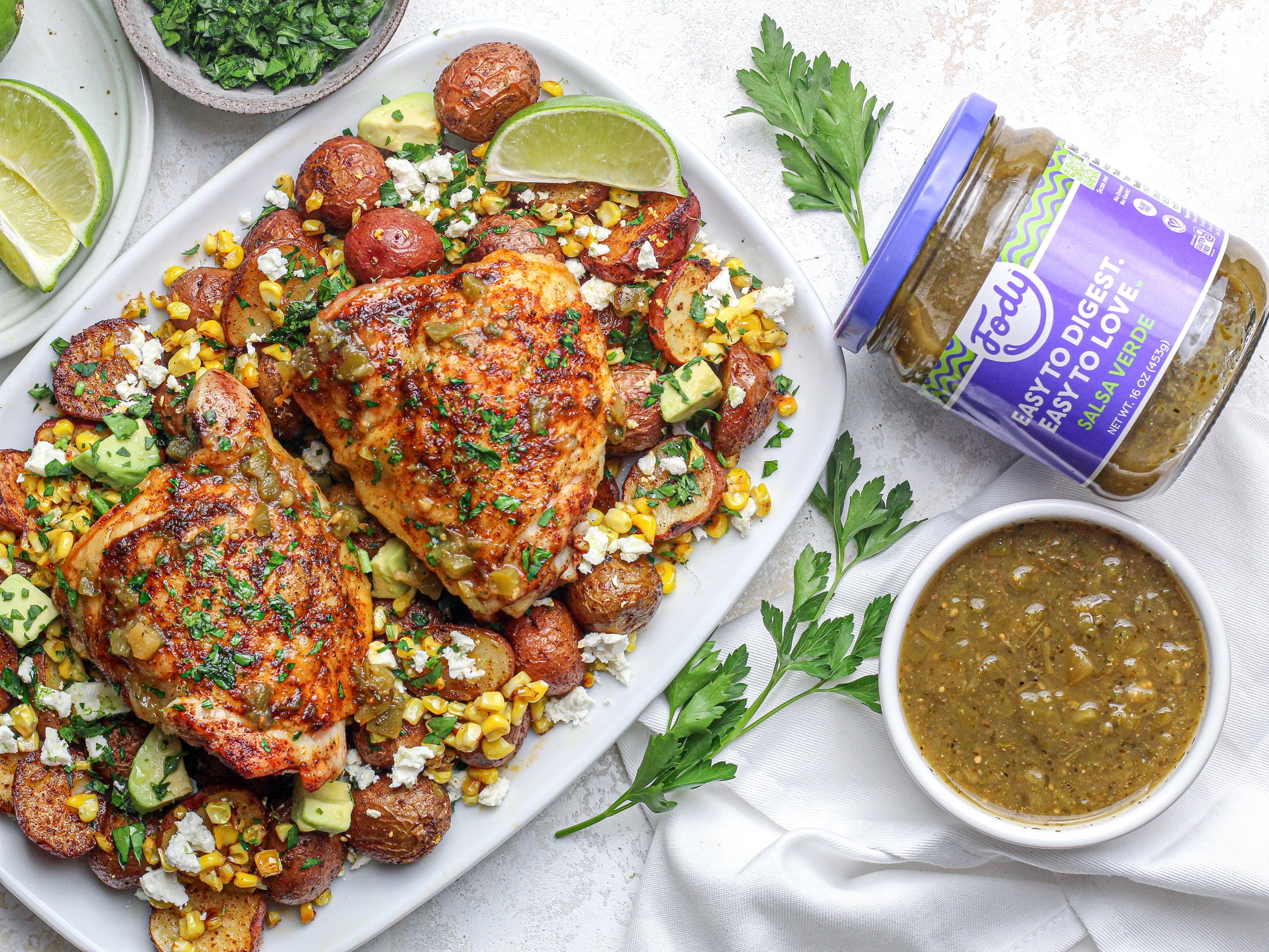 Fody’s Crispy Lime Chicken with Corn & Avocado Potato Salad