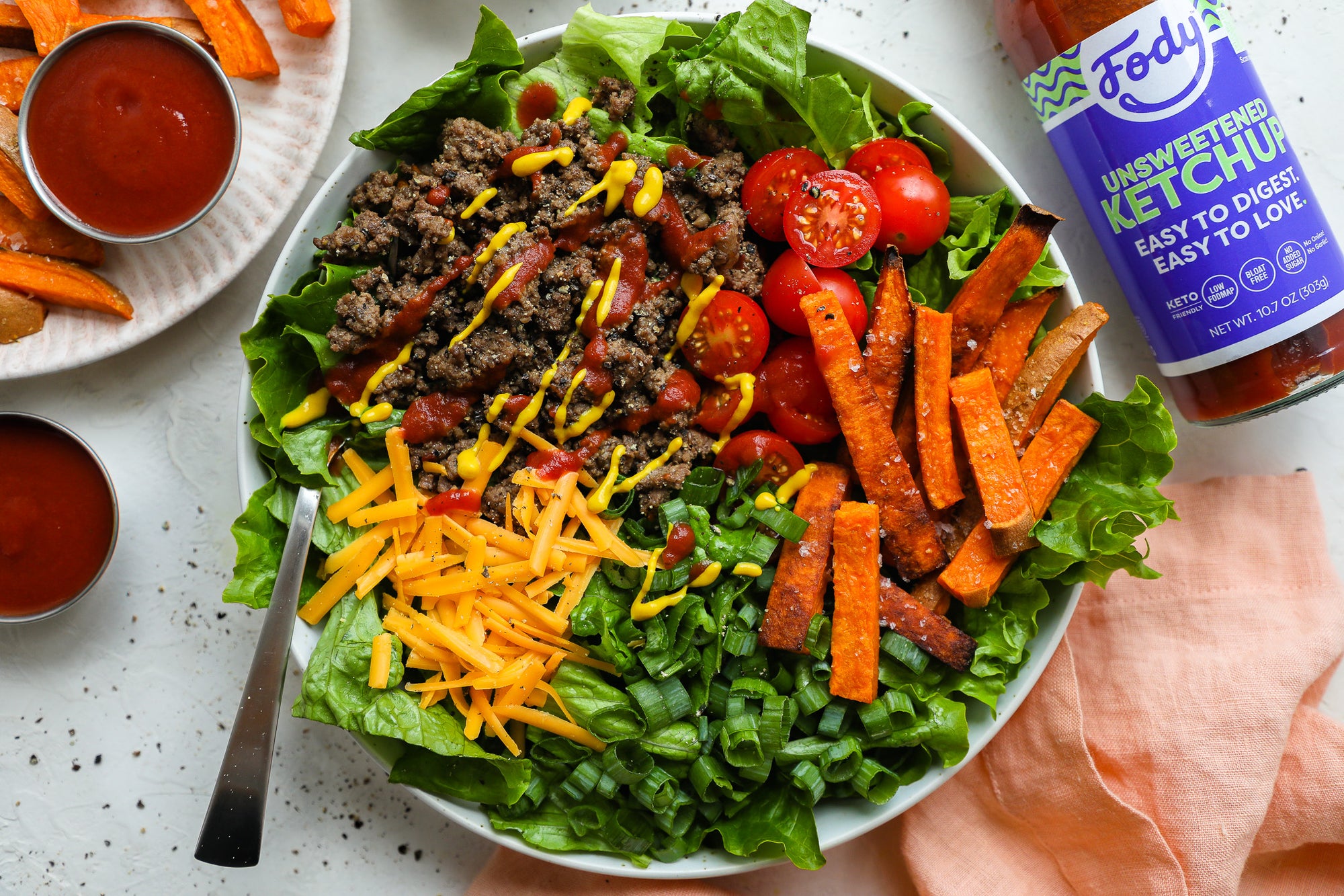 Fody's Steakhouse Burger Bowls with Baked Sweet Potato Fries