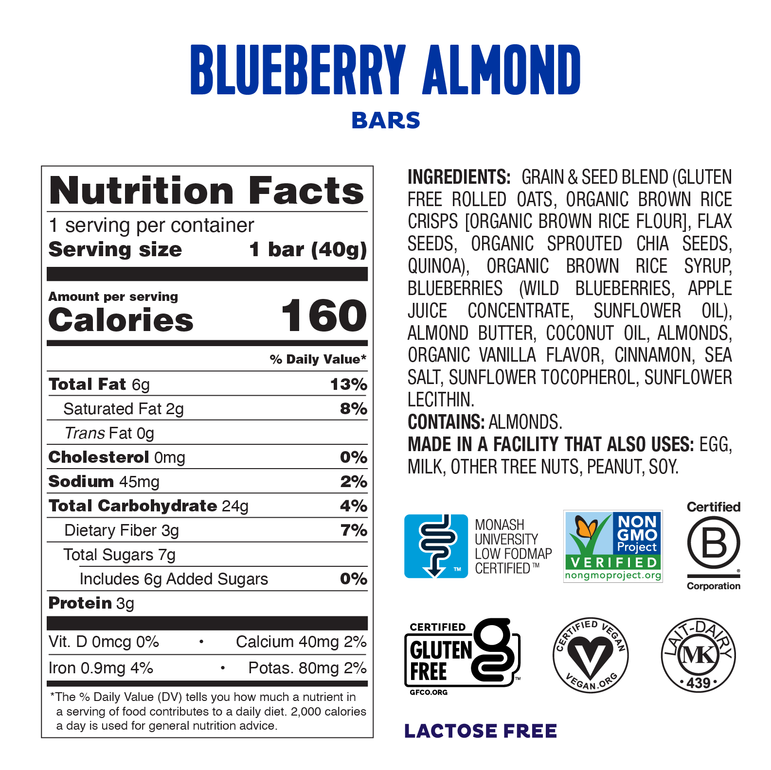 Blueberry Almond Snack Bars - Box of 12